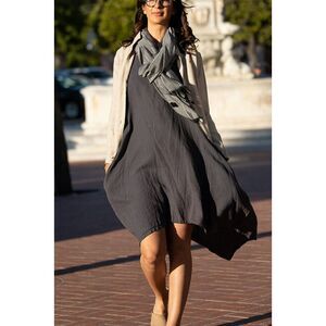 I Love Linen Tunic Dress Women's Small Charcoal Gray Black Top Shift Lagenlook